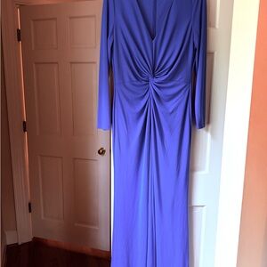 Lauren Ralph Lauren Blue Flattering Twist-Front Long Sleeve Evening Dress